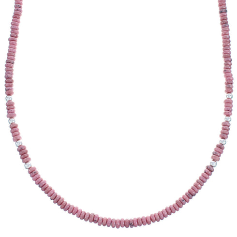Rhodonite Southwestern Authentic Sterling Silver Bead Necklace BX120744
